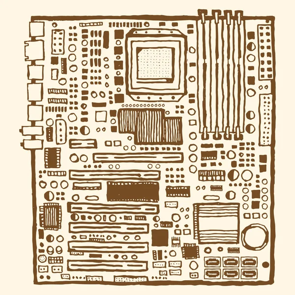 Motherboard hand drawn pen and ink — Stock Vector