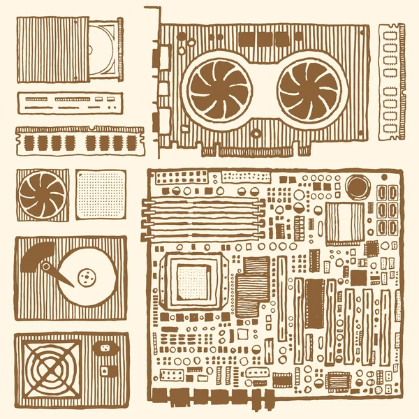 Componentes do computador desktop — Vetor de Stock