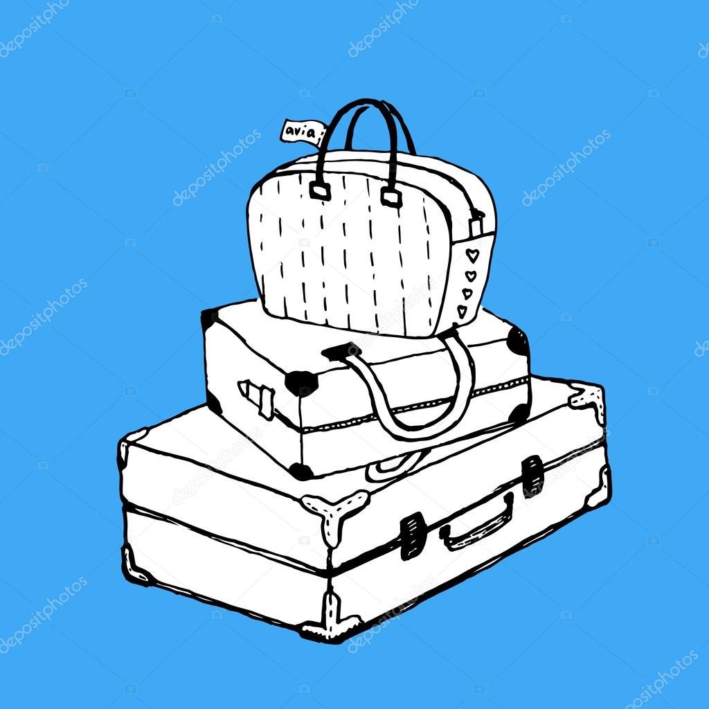 Suitcases and bag with luggage tag