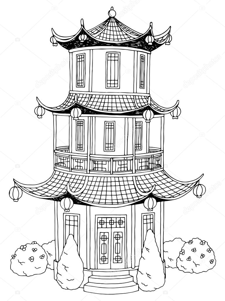 Pagoda Chinese Coloring Pages Drawing Japanese Sheet Drawings Colouring ...