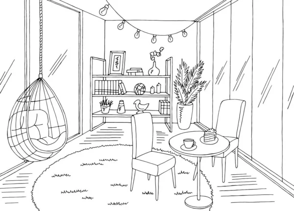 Terrace graphic black white interior sketch illustration vector — Stock Illustration Terrace Graphic Black White Interior Sketch Illustration Vector Royalty Free Stock Vectors