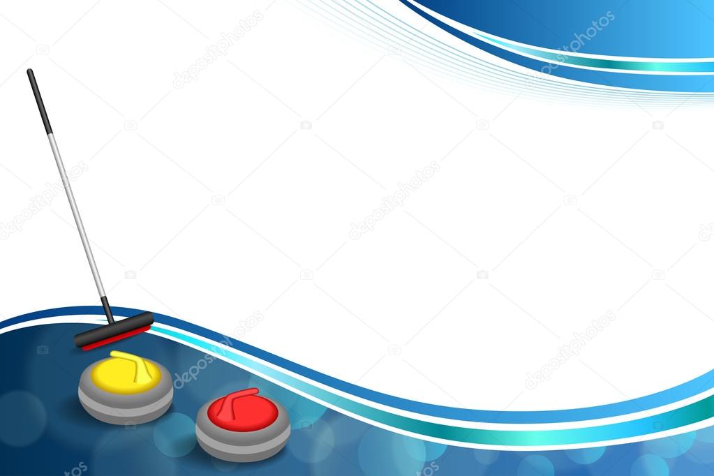 Background abstract curling sport blue ice red yellow stone broom frame