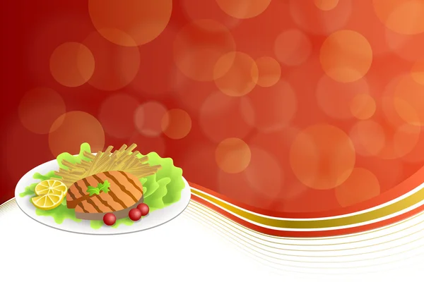 Abstract background food grilled salmon fish tomato French fries lemon yellow salad green red gold frame illustration vector — Stock Illustration Abstract background food grilled salmon fish tomato French fries lemon yellow salad green red gold frame illustration vector Stock Illustration