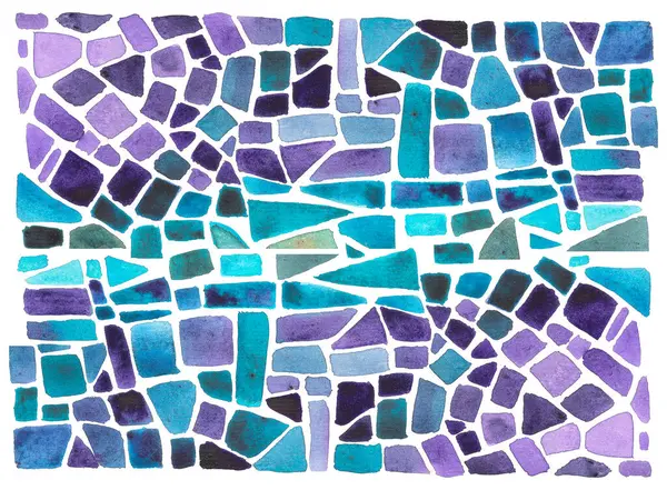 suluboya ile boyanmış mozaik desen. Tekstil deseni, çok renkli geometrik arka plan çizimi. Duvar kağıdı dokusu. Kartpostallar için parlak çizimler, bebek ürünleri, evrensel baskı