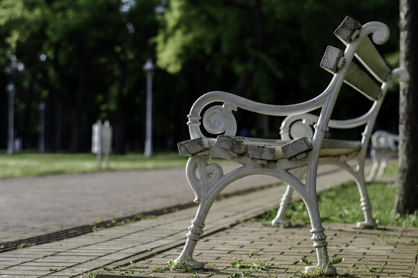 White iron park bench