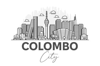 Colombo, Sri Lanka architecture line skyline illustration with shadows. Linear vector cityscape with famous landmarks, city sights, design icons.