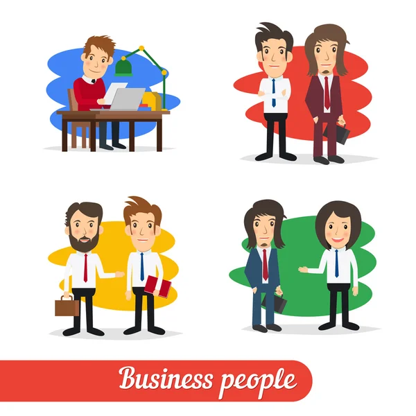 Cartoon business people talking together in corporate or partnership concept. — Stock Photo, Image