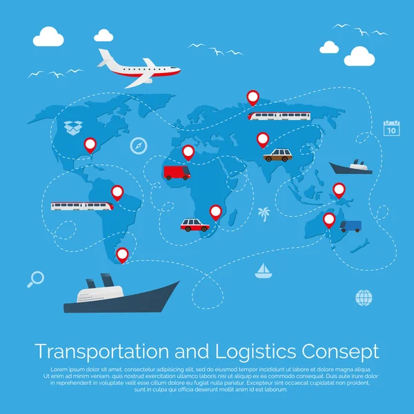 Ilustração do conceito de transporte global plano vetorial . —  Vetores de Stock