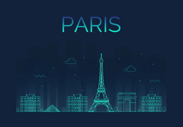 Paris City skyline detailed silhouette. Trendy vector illustration, line art style. — Stock Vector