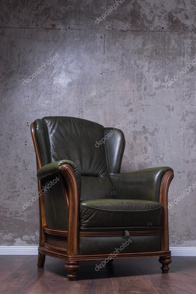 Green Leather Armchair In Front Of The, Green Leather Armchair