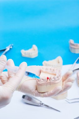 Diş hekimi nasıl enjeksiyon yapılacağını gösterir