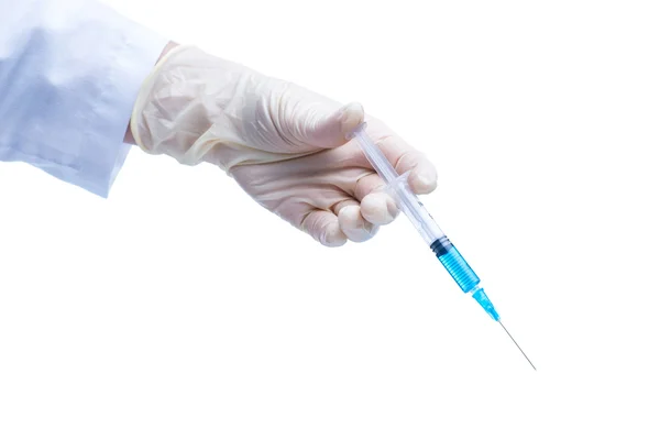 Dentist holding the syringe over the white background Stock Image