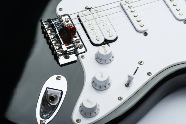 Electric guitar bridge with strings and mediator — Stock Photo, Image
