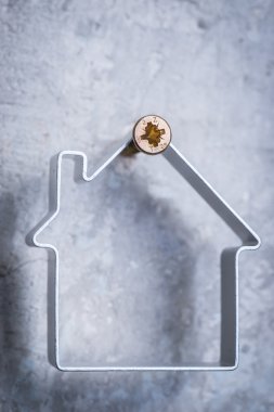 Metal ev gri beton duvarındaki vida asılı