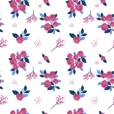 Pembe çiçekli, kelebekli ve yapraklı kusursuz desen