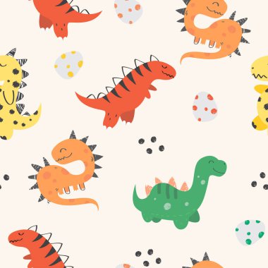 Beyaz arka planda dinazor konsepti olan çocuk deseni