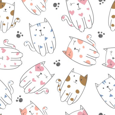 Beyaz arka planda kedi figürleri olan bebek deseni