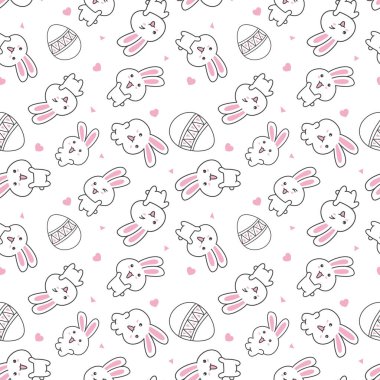 Beyaz arka planda tavşan konsepti olan sevimli desen..