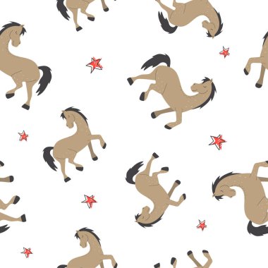 Beyaz arka planda at desenli çocuklar