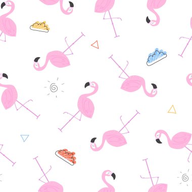 Beyaz arka planda flamingo konsepti olan bebek çocuk desenleri