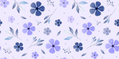 Mavi çiçek konseptiyle suluboya desenini tekrarla