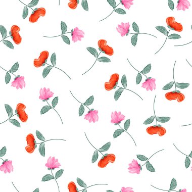 Beyaz arkaplanda suluboya şekilli çiçek deseni