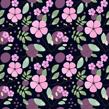 Koyu arkaplanda suluboya şekilli çiçek deseni