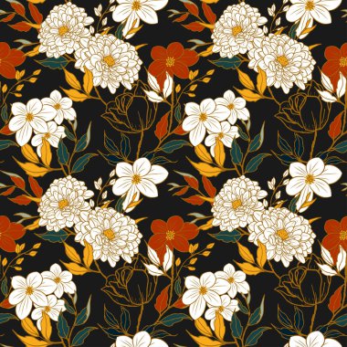 Beyaz ve kırmızı çiçekli kusursuz vektör arkaplanı