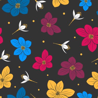 Renkli çiçek ve noktalarla kusursuz vektör arkaplanı