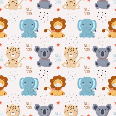 Kusursuz desenli beyaz arka planda yavru vahşi hayvanlar var.