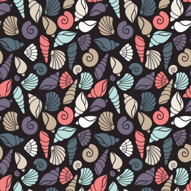 Koyu arka planda deniz kabuğu konsepti olan pürüzsüz desen..