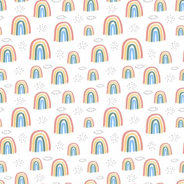 Beyaz arka planda kusursuz gökkuşağı deseni kumaş, ambalaj, tekstil, duvar kağıdı ve giysi için yaratıcı. Vektör illüstrasyonu