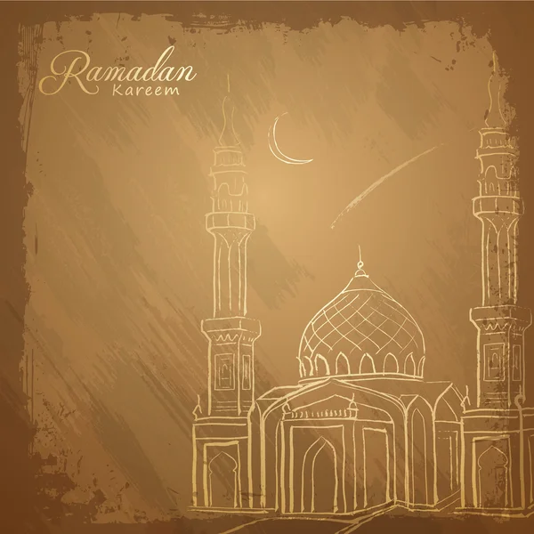 Ramadan Kareem fundo esboço mesquita esboço — Vetor de Stock