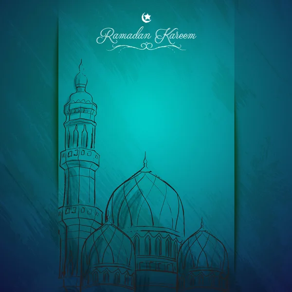 Ramadan kareem islamischer Gruß Hintergrund Umriss Moschee Skizze _ 1 — Stockvektor