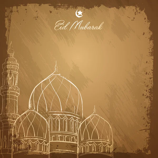 Eid Mubarak islámico saludo fondo esquema mezquita boceto — Vector de stock