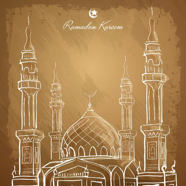 拉马丹卡里姆伊斯兰背景轮廓清真寺素描 — 图库矢量图片