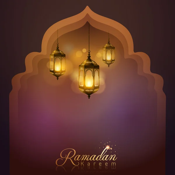 Ramadán Kareem lámpara árabe tarjeta de felicitación fondo — Archivo Imágenes Vectoriales