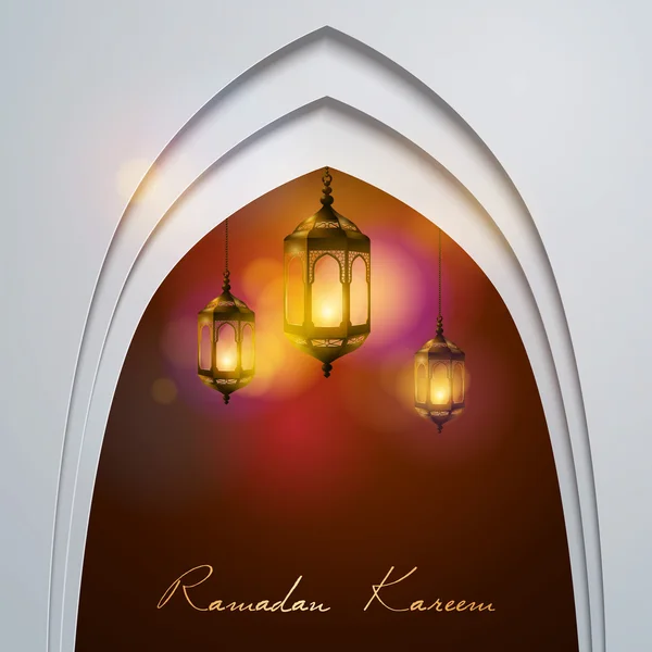 Ramadán Kareem luces de lámpara para la celebración islámica de saludo — Archivo Imágenes Vectoriales