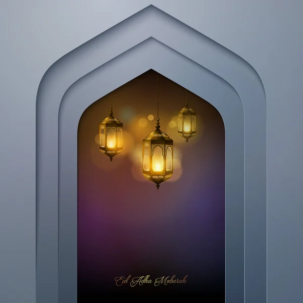 Sfondo Lanterna araba per Eid Adha Mubarak saluto — Vettoriale Stock