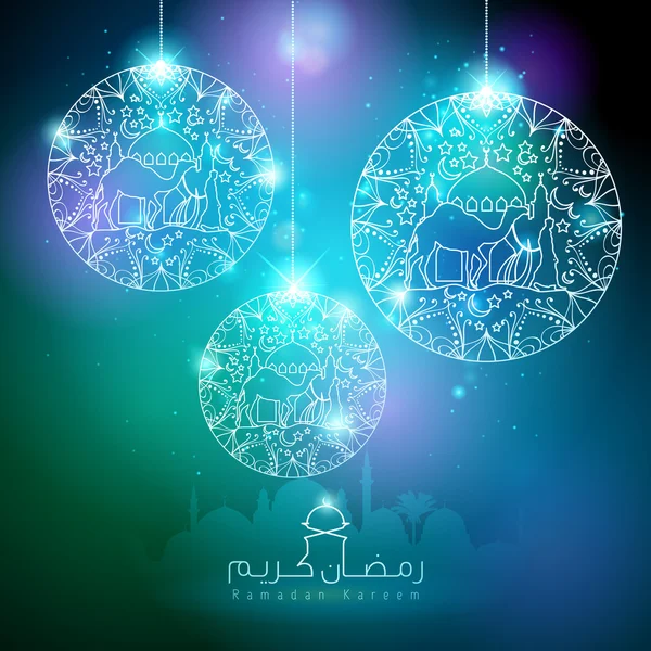 Glow Round blommig mönster dekoration för hälsning Ramadan Kareem — Stock vektor