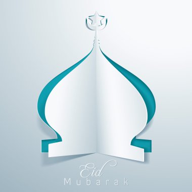 eid mubarak greeting card - mosque dome papercut vector design clipart
