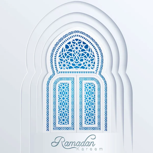 Ramadán Kareem Mezquita árabe patrón puerta — Vector de stock