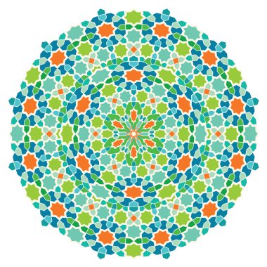 Yuvarlak geometrik Arapça süsleme mozaik renk