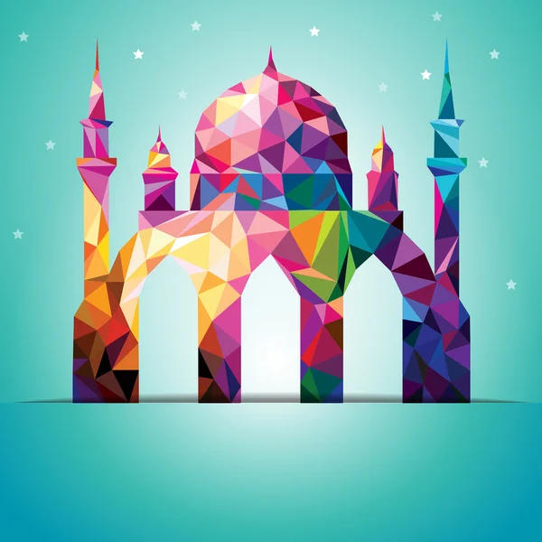 Mezquita colorida del triángulo de Eid Mubarak — Vector de stock