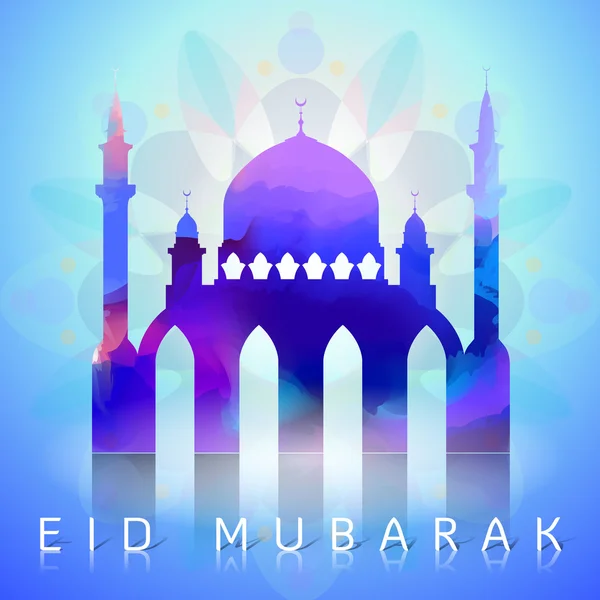 Eid Mubarak aquarel verf moskee — Stockvector