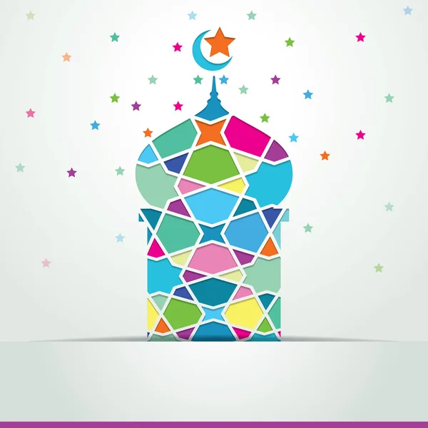 Ramazan kareem Camii kaplı Arapça geometrik süsleme ile renkli - EID Mübarek — Stok Vektör