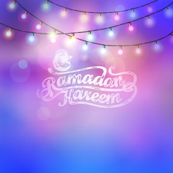 Ramadan Kareem színes fénye izzó lámpa izomalmic üdvözlő háttér — Stock Vector