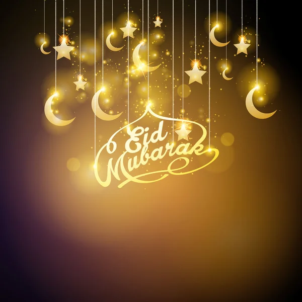 Eid mubarak glühen goldene halbmond und stern islamische gruß banner hintergrund — Stockvektor