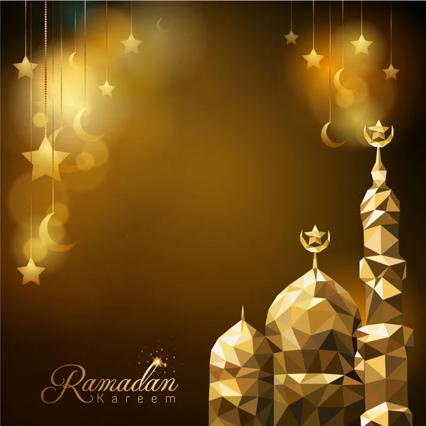 Ramadán Kareem fondo resplandor mezquita cúpula y estrella y media luna islámica — Archivo Imágenes Vectoriales