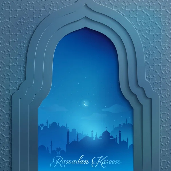 Puerta de mezquita de fondo de diseño islámico con patrón geométrico para tarjeta de felicitación Ramadán Kareem — Archivo Imágenes Vectoriales